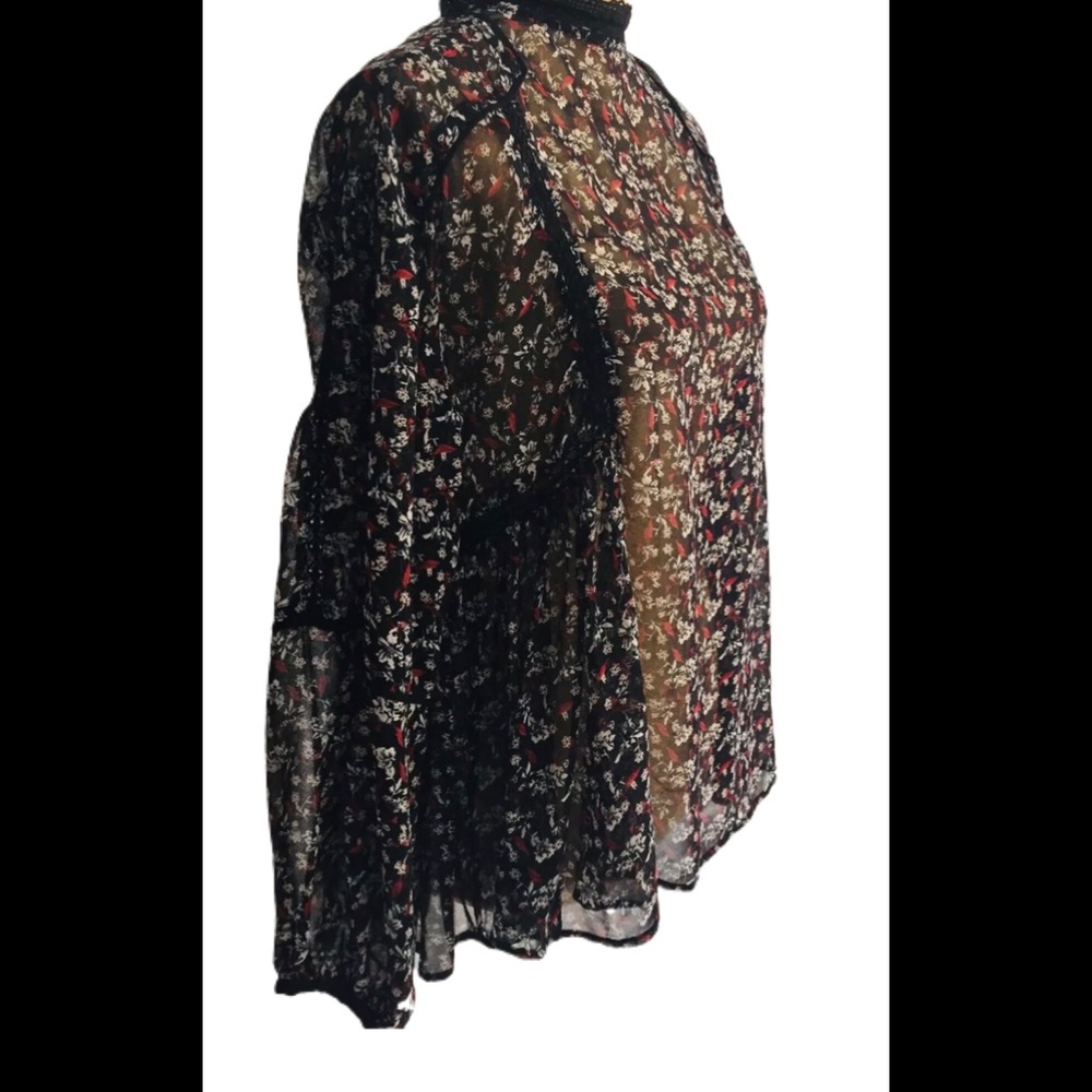 Zara Floral Print Peasant Blouse Balloon Sleeves - Picture 7 of 10